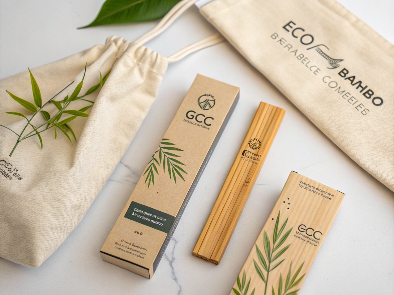 Eco-friendly bamboo packaging and reusable bag set