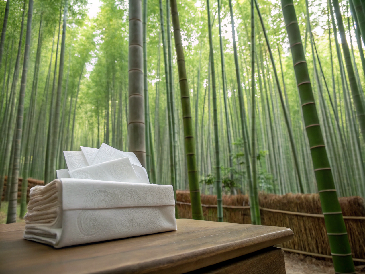 Eco-friendly tissues displayed in bamboo forest setting