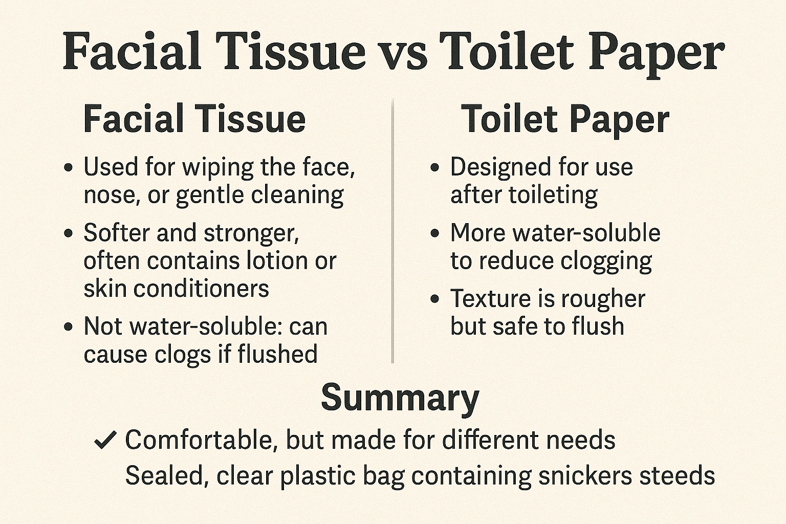 Facial tissue vs toilet paper comparison chart