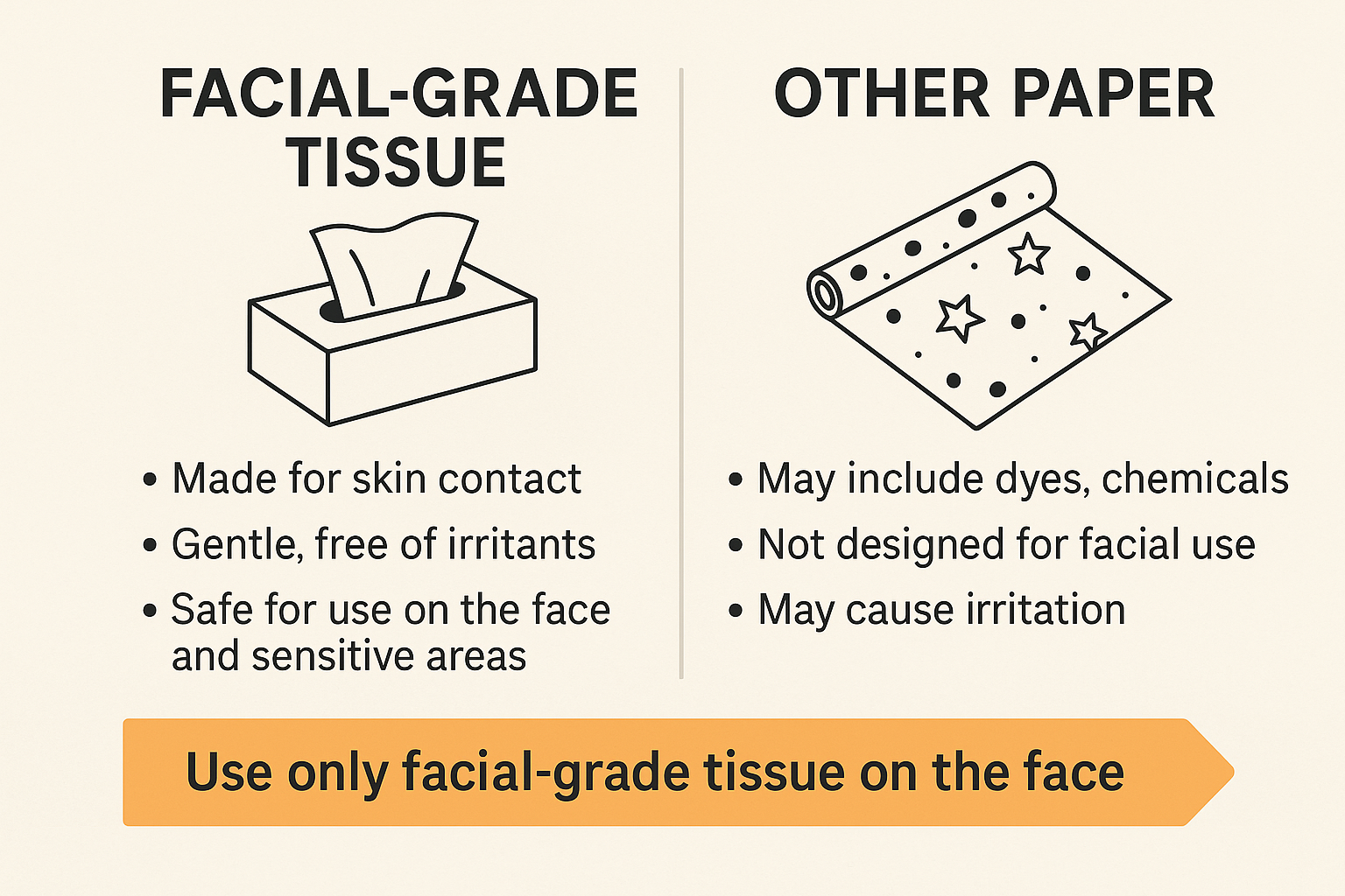 Facial-grade tissue vs other paper comparison chart