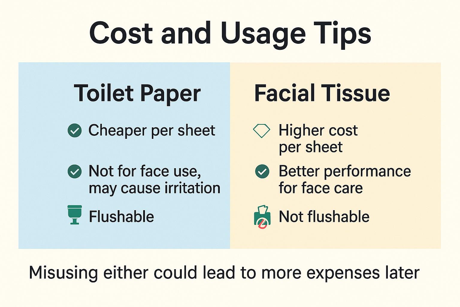 Cost and usage tips for toilet paper vs facial tissue