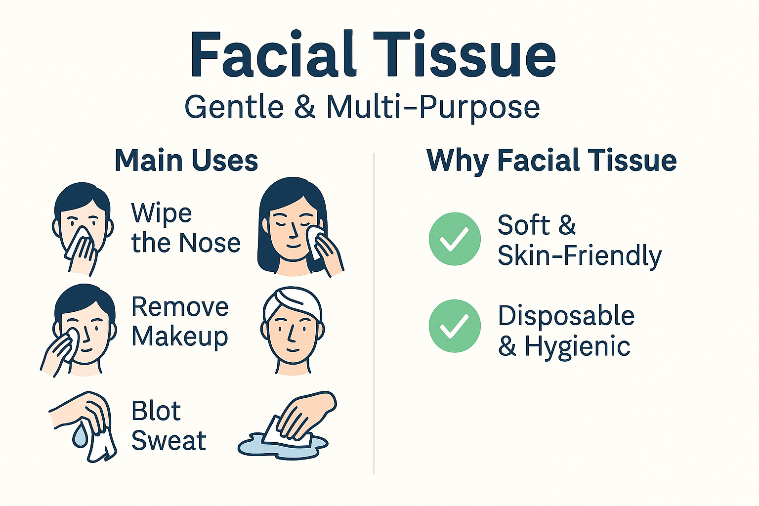 Facial tissue main uses and benefits infographic