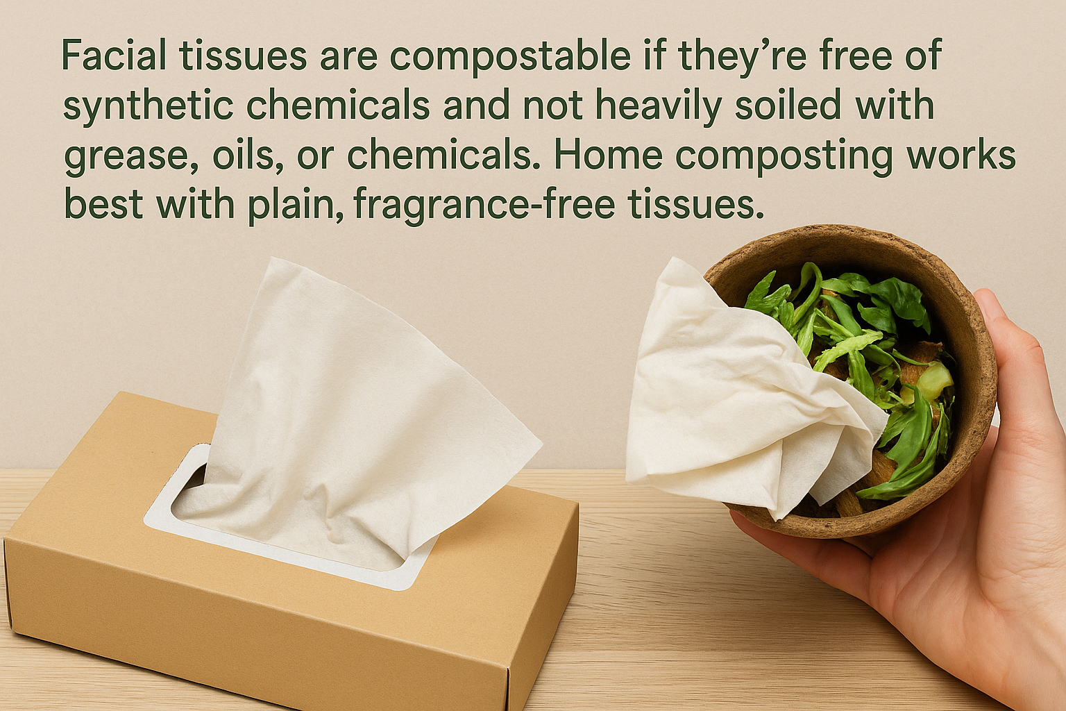 Facial tissues compostable under certain conditions infographic