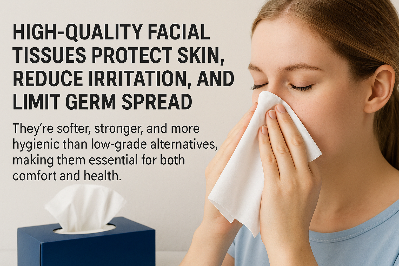 Woman using facial tissue for hygiene and comfort