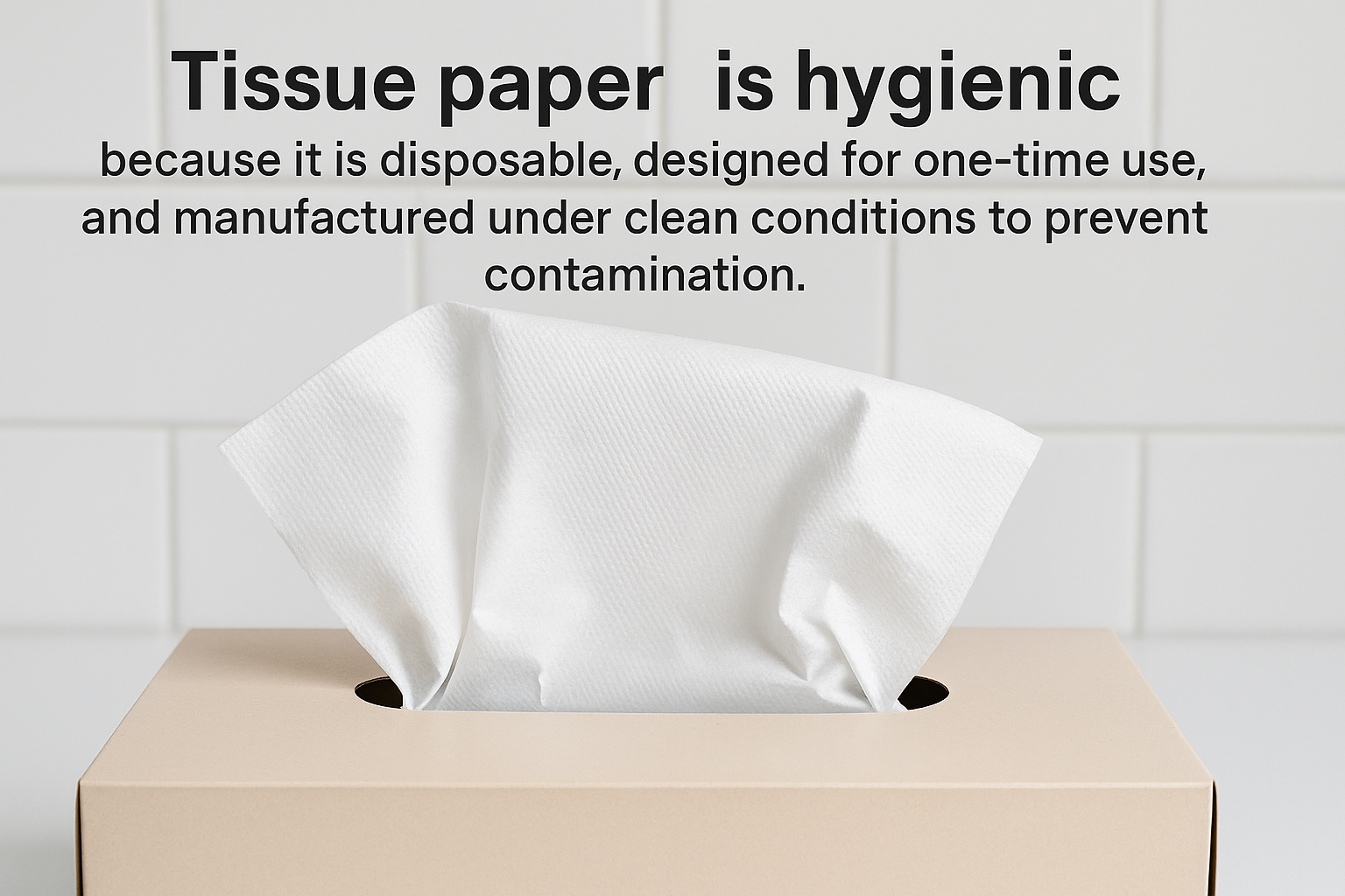 Close-up of tissue paper box highlighting hygiene benefits