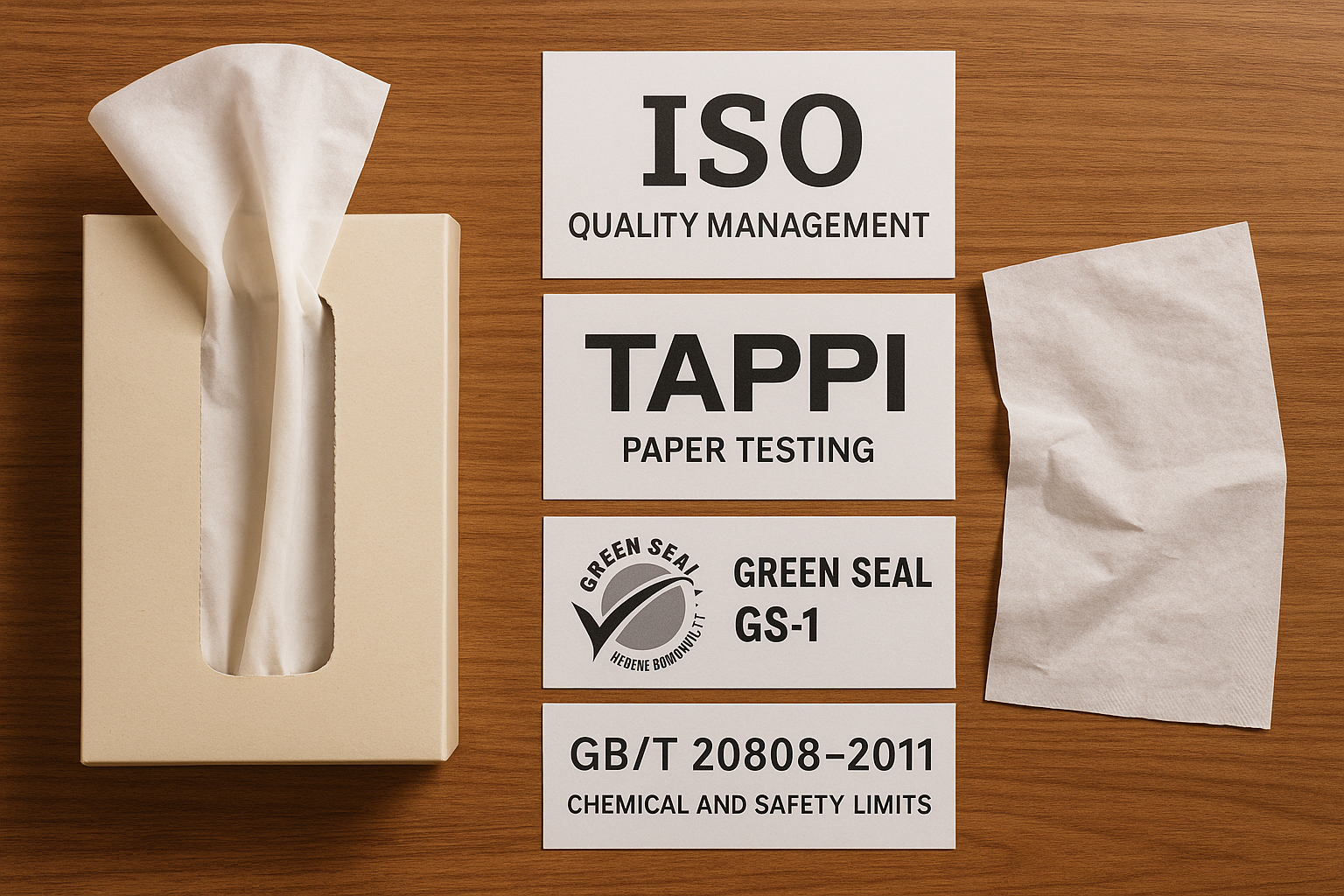 Facial Tissue Certifications and Standards Facial tissue certifications including ISO, TAPPI, Green Seal, and GB/T safety standards