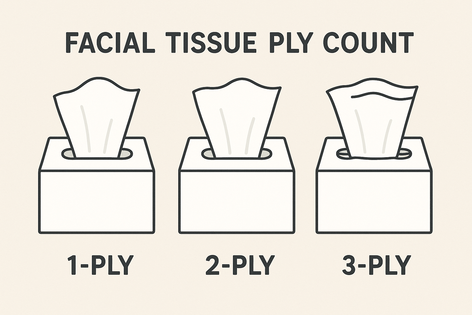 Infographic showing facial tissue ply count options: 1-ply, 2-ply, 3-ply