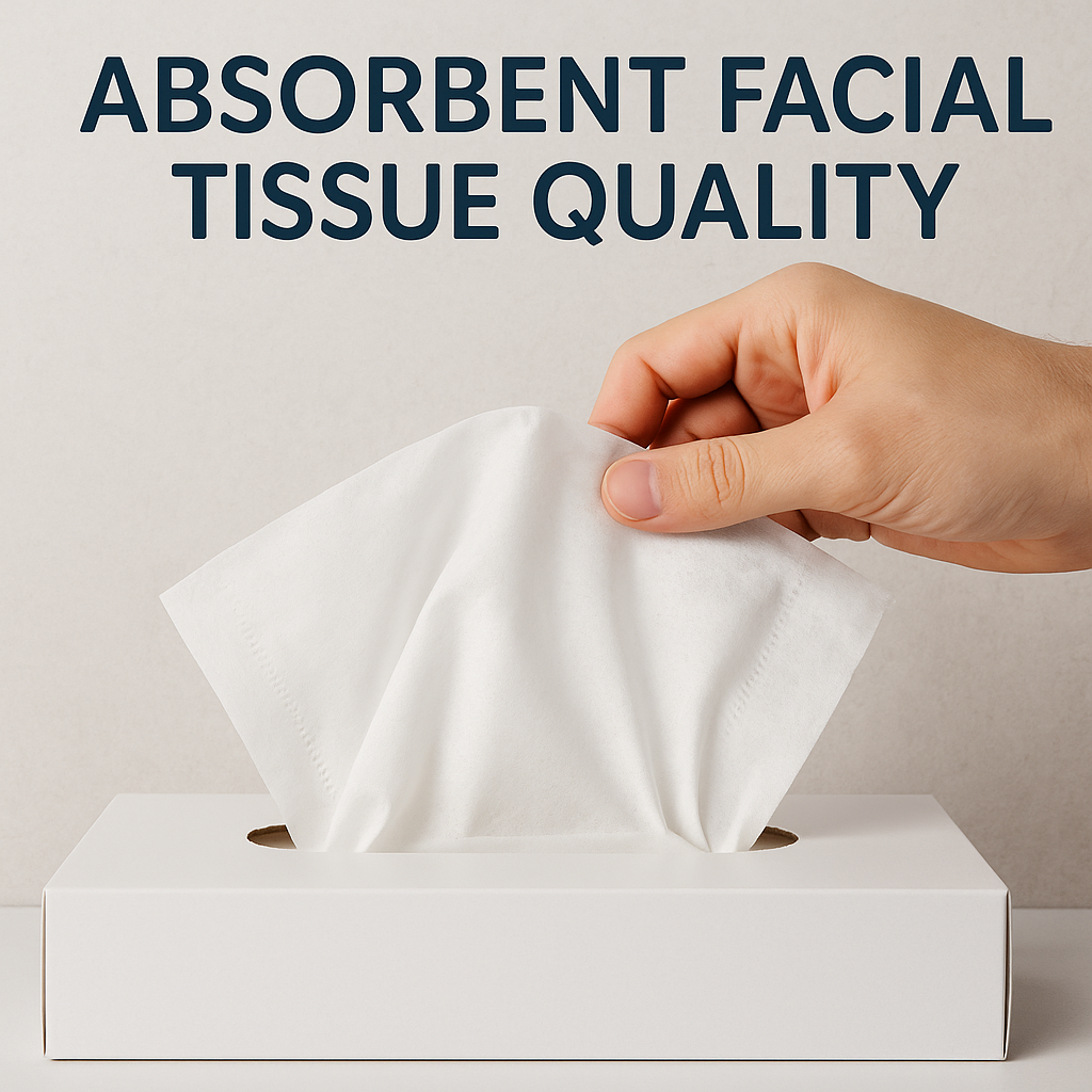 Hand pulling soft absorbent facial tissue from white box
