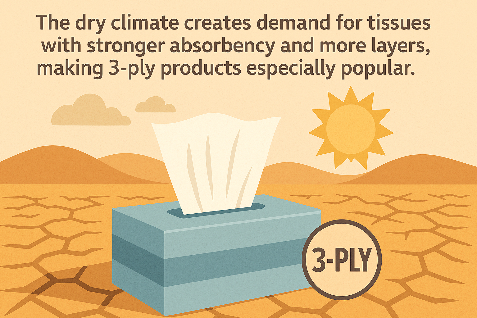 Infographic showing demand for 3-ply tissues in dry climates with higher absorbency