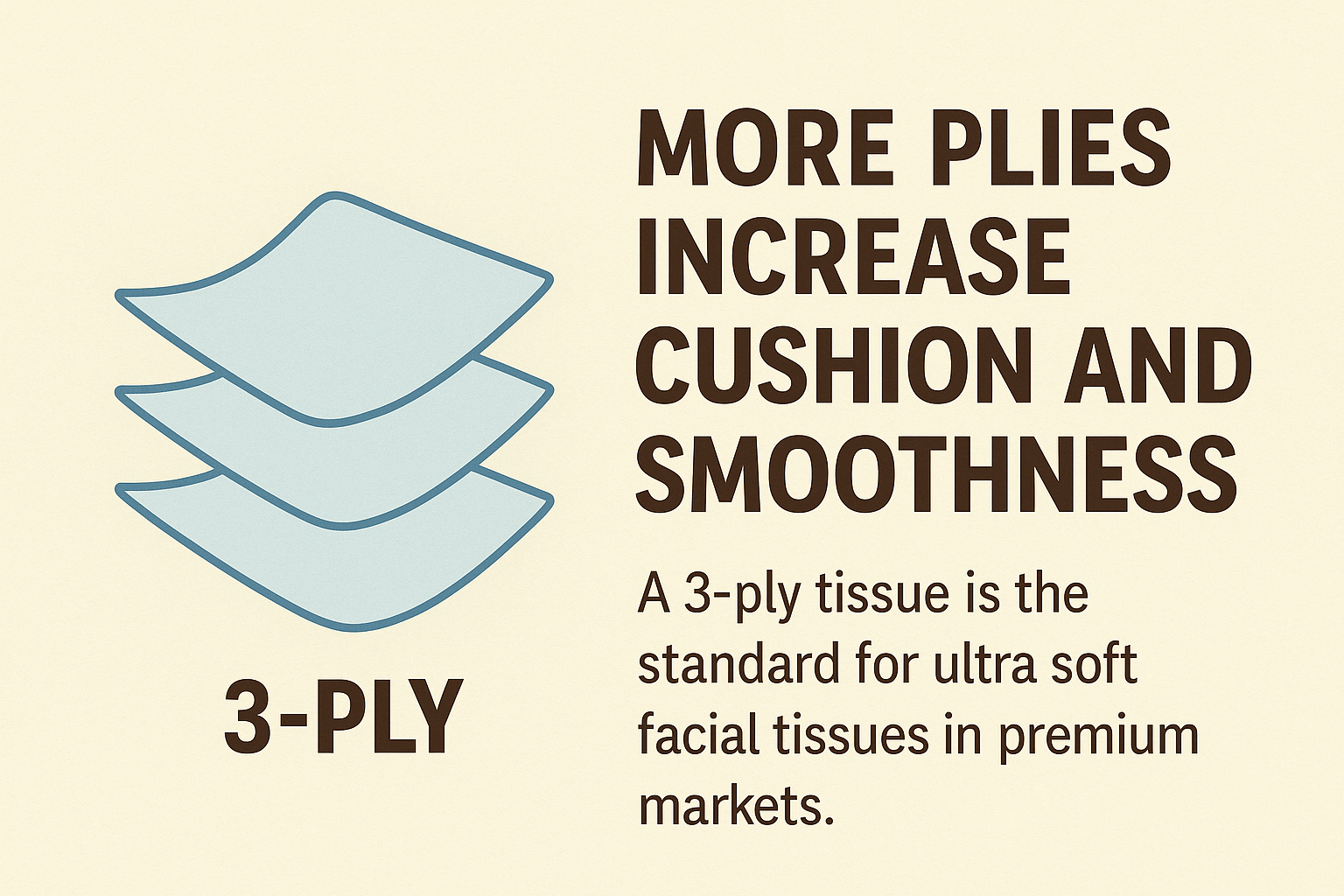 3-ply tissue layers illustration with cushion and smoothness text