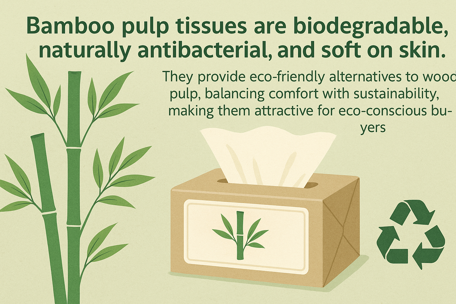 Eco-friendly bamboo pulp tissue box with recycle symbol