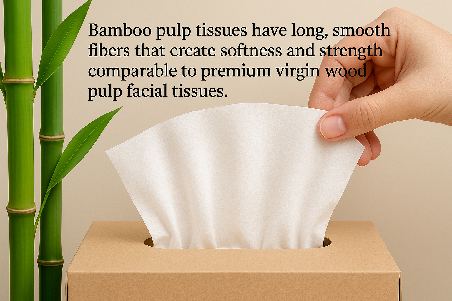Hand pulling bamboo pulp tissue from eco-friendly box