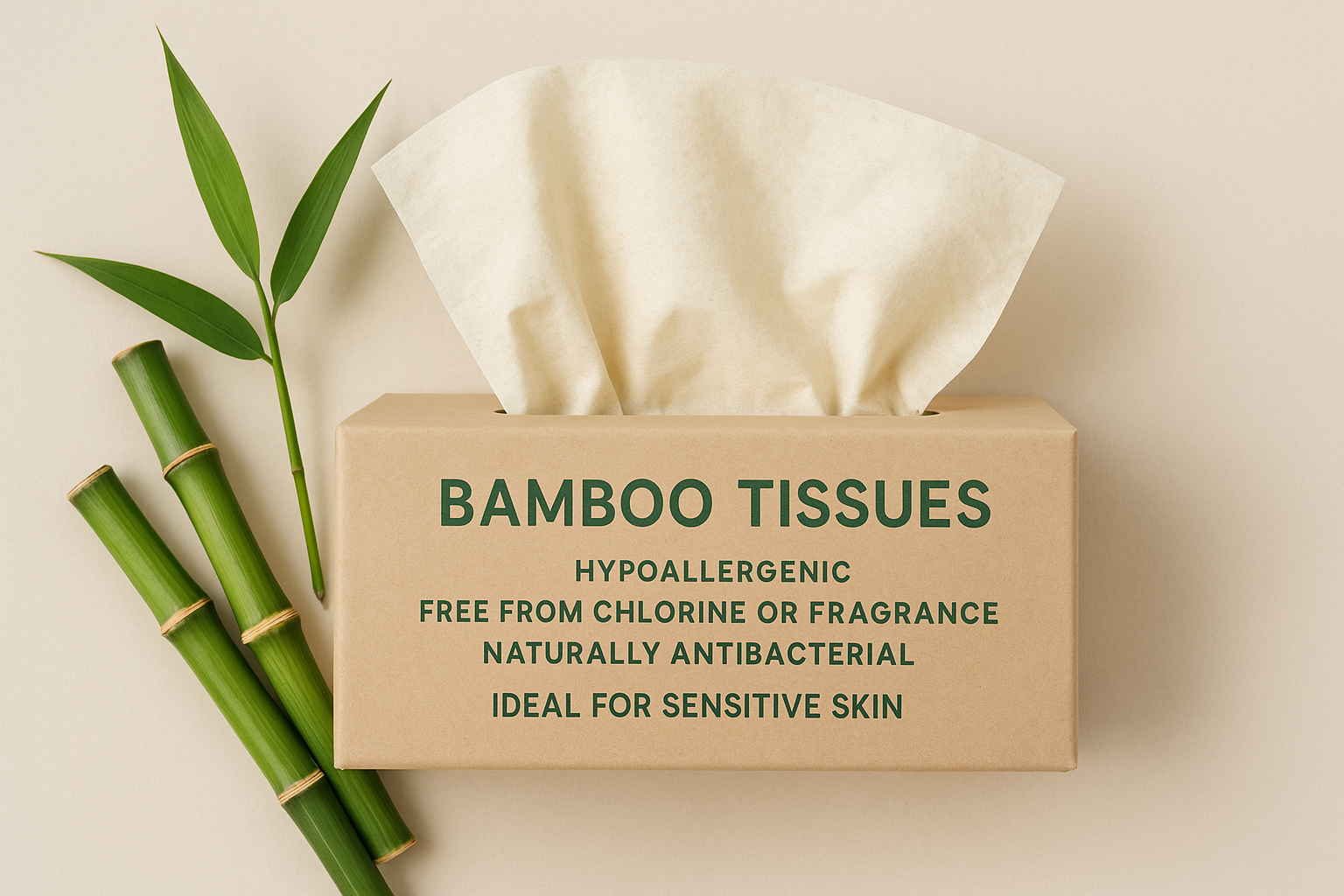 Brown box of bamboo tissues with eco-friendly labeling