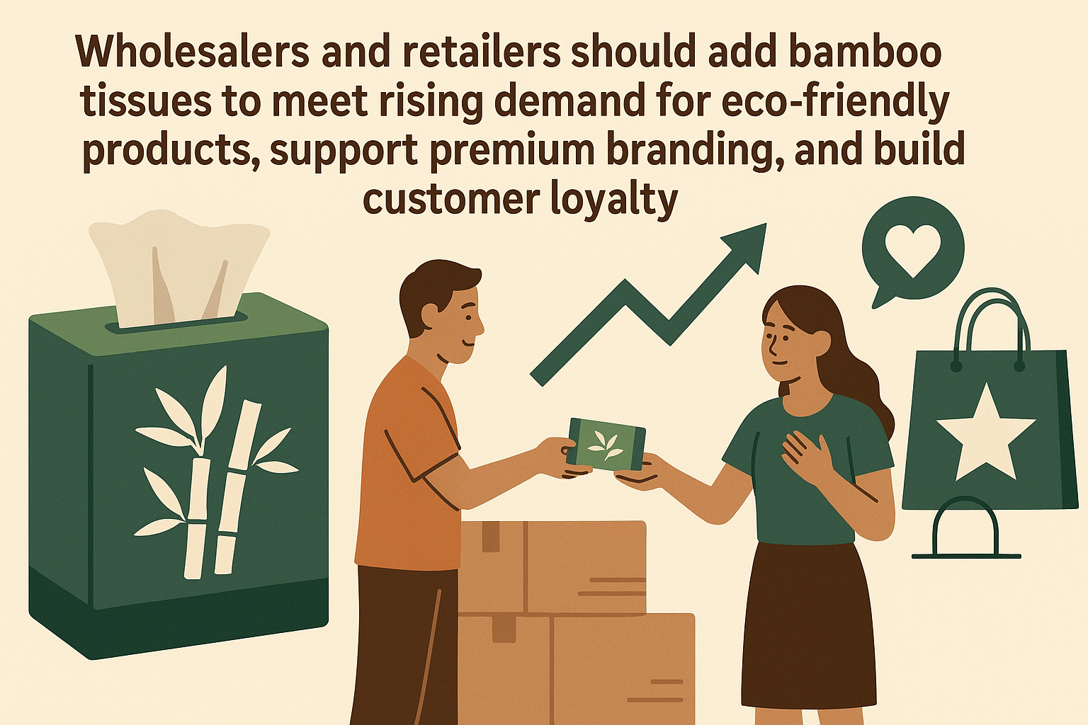 Illustration promoting bamboo tissue wholesale and retail for eco-friendly demand
