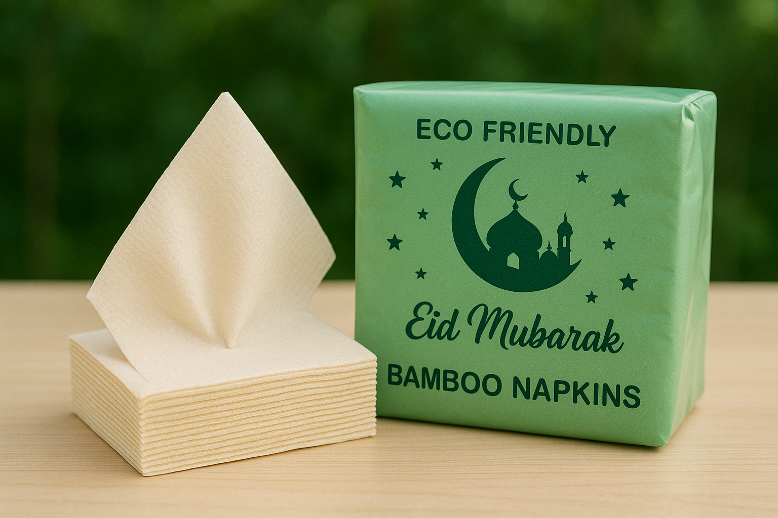 Eid Mubarak bamboo napkins, eco friendly green soft tissue packaging