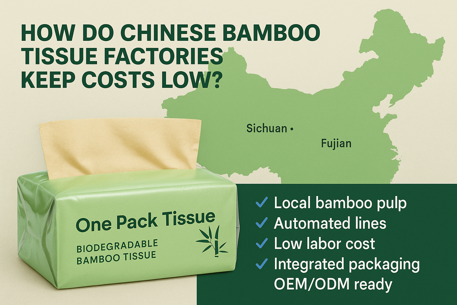 bamboo tissue green biodegradable bamboo tissue pack with China map showing Sichuan and Fujian