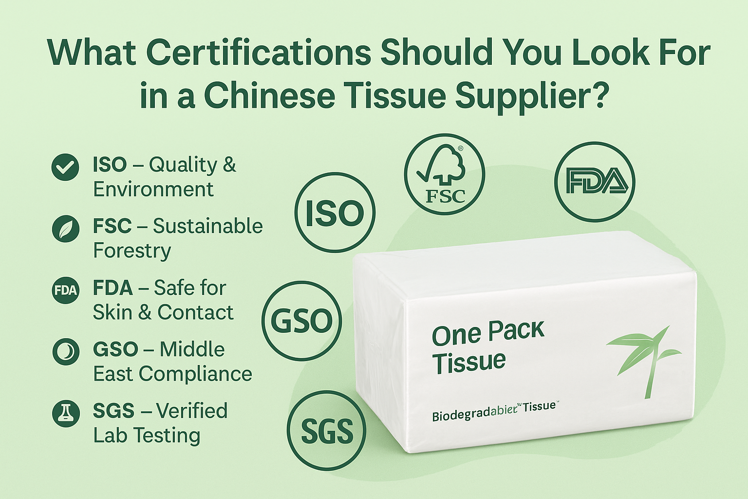 bamboo tissue one pack bamboo tissue with ISO FSC FDA SGS certification icons, eco tissue supplier