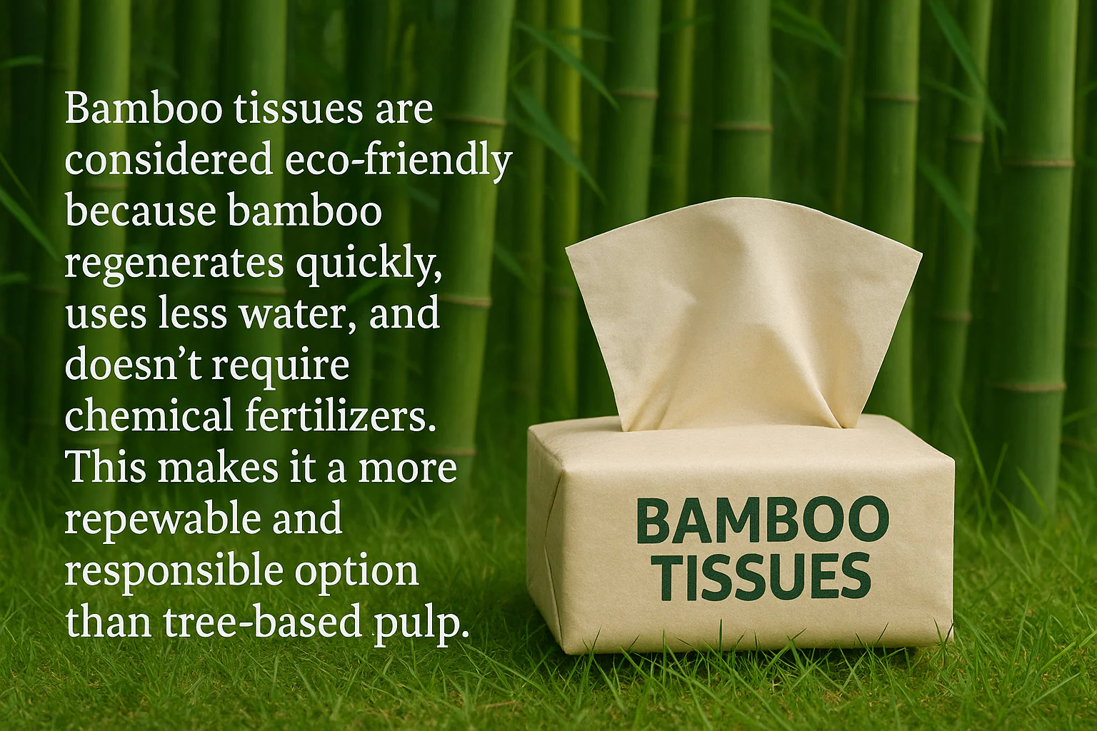 Bamboo tissue pack with eco-friendly benefits text