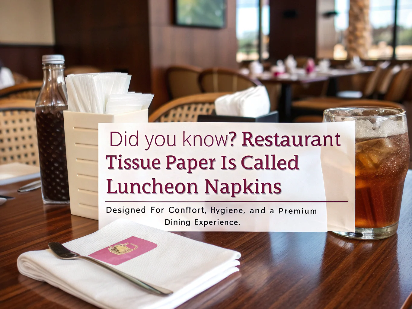 Restaurant [luncheon napkins](https://blog.zarnik.com/food-and-beverage/different-types-of-paper-napkins-for-restaurants)[^3] with drink and cutlery on table