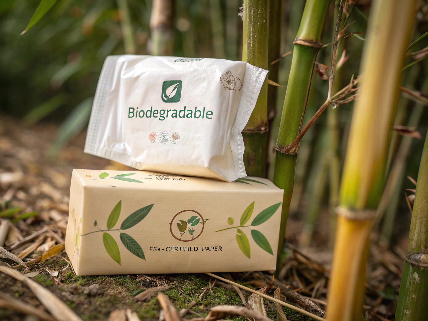 Biodegradable bamboo tissues with FSC certified packaging