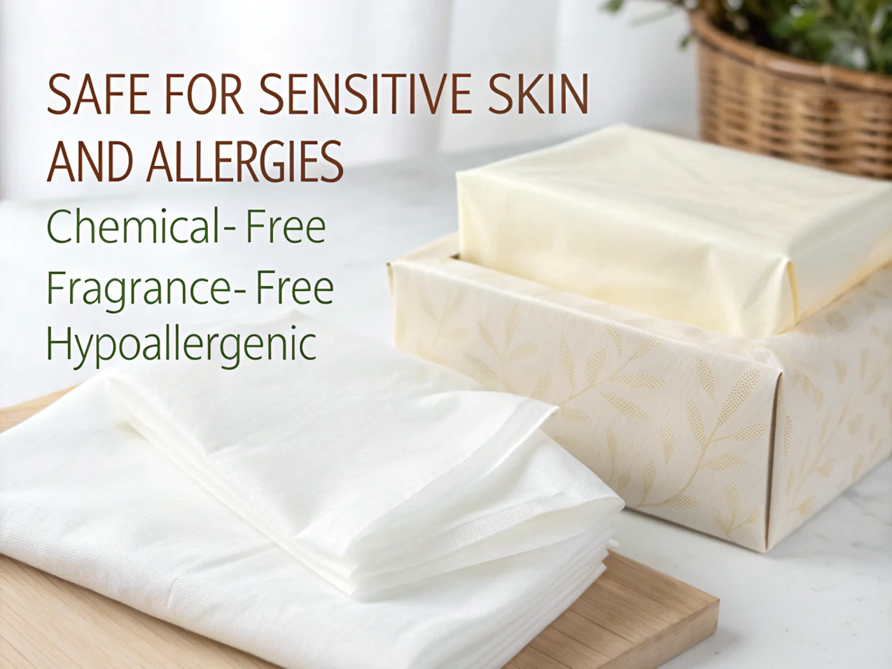 Chemical-free fragrance-free hypoallergenic tissues safe for sensitive skin