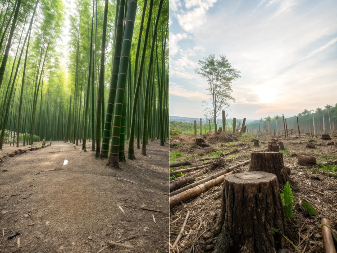 Bamboo forest vs deforested land comparison