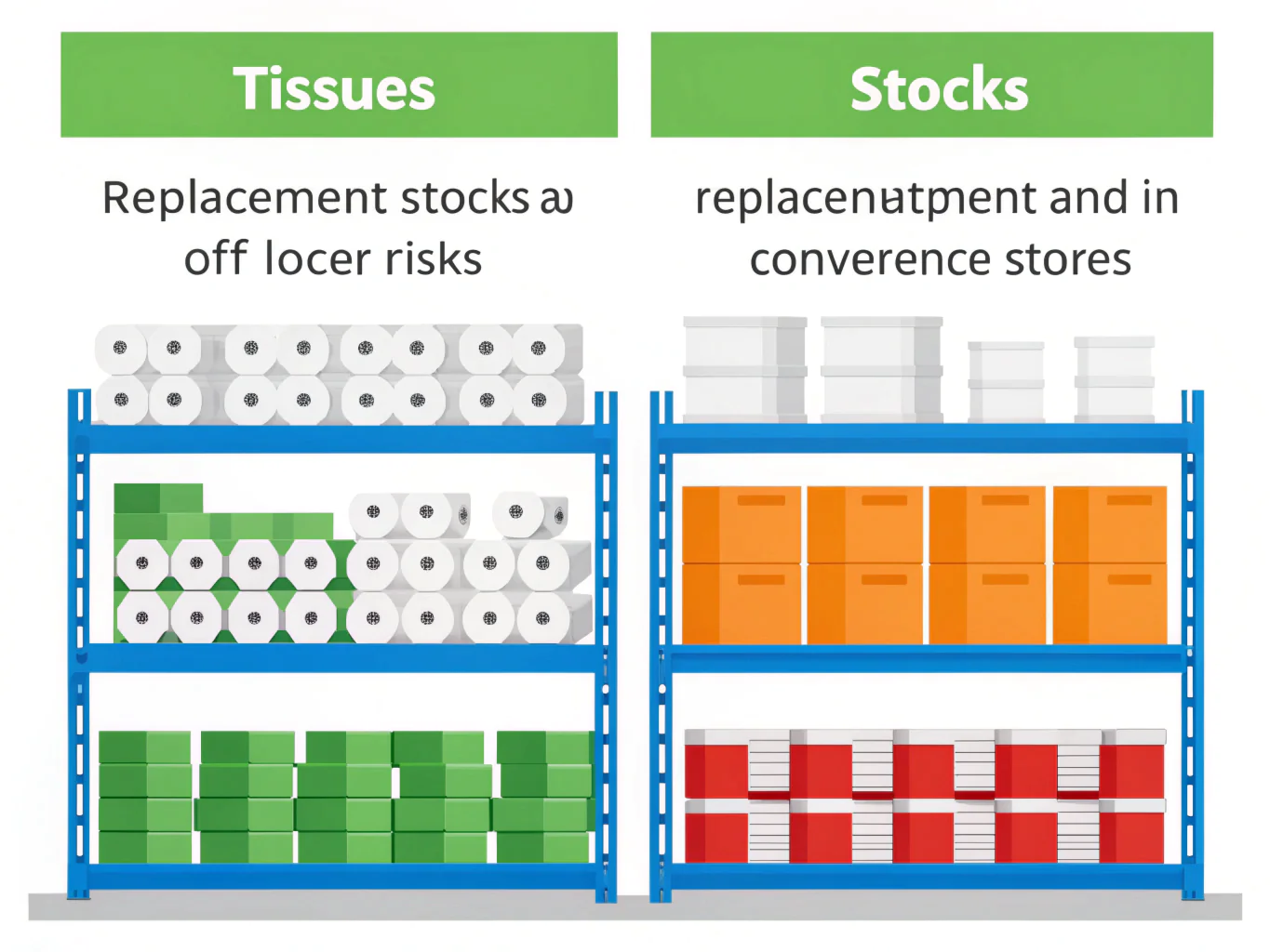 Illustration of tissue and stock supplies on warehouse shelves