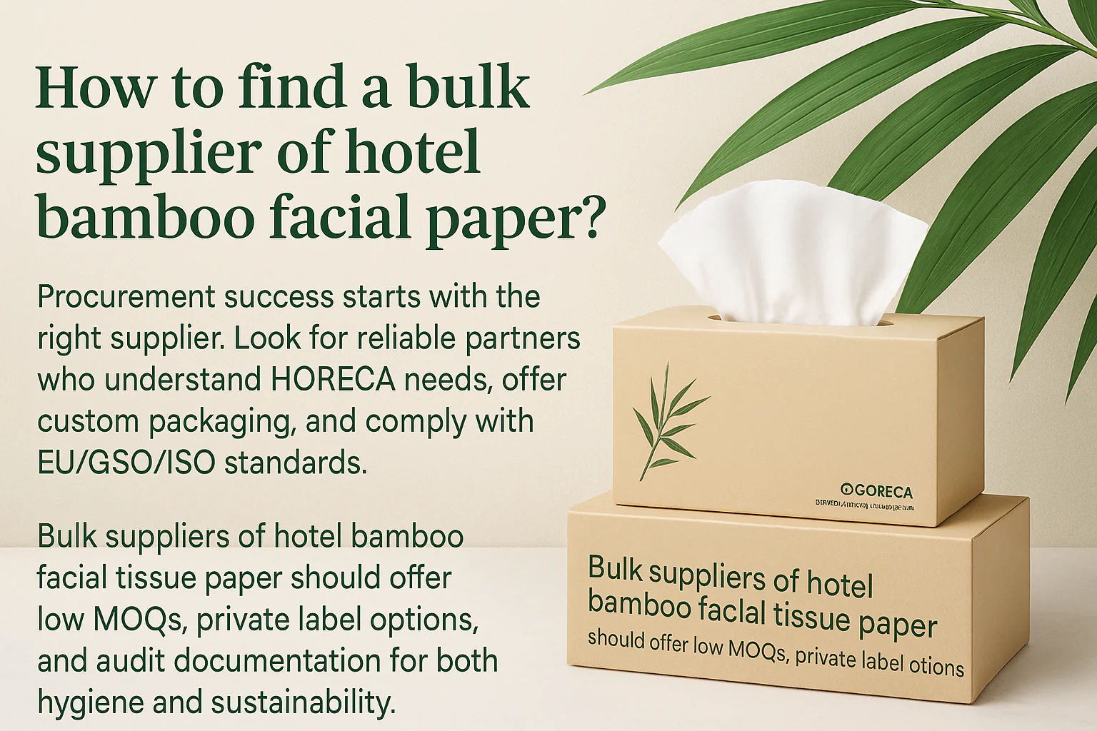 hotel [bamboo facial tissue](https://meserii.com/blogs/bamboo/tissues-benefits?srsltid=AfmBOophV5GitGWz6kudPV9PVumjDAYfhnTW8LRRxiJkOkDFnHfacdP2)[^2] box with green leaves, bulk supplier eco-friendly packaging