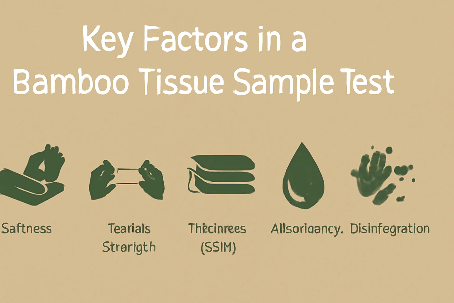 Bamboo tissue test factors Key factors in a bamboo tissue sample test including softness, tear strength, thickness, absorbency, and disintegration.