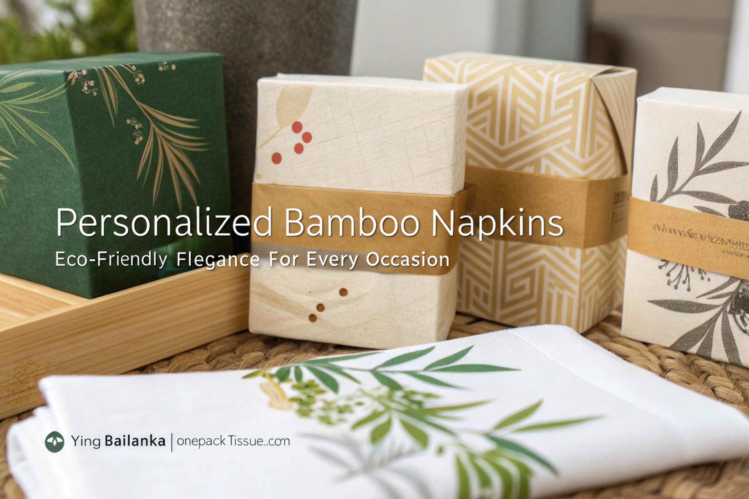 personalized bamboo napkins, eco friendly custom printed tissue packaging