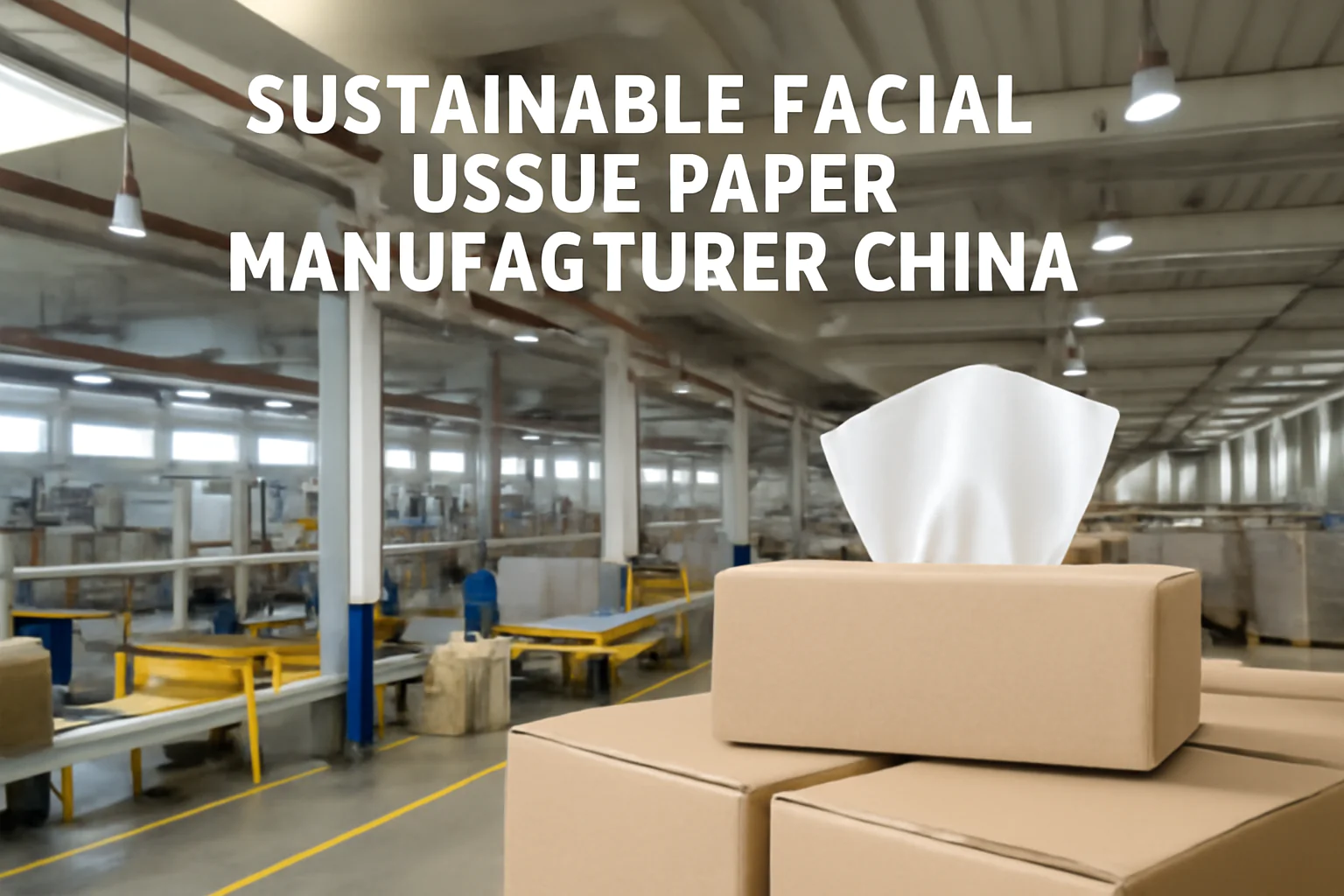 A sustainable facial tissue paper box in a manufacturing facility in China.