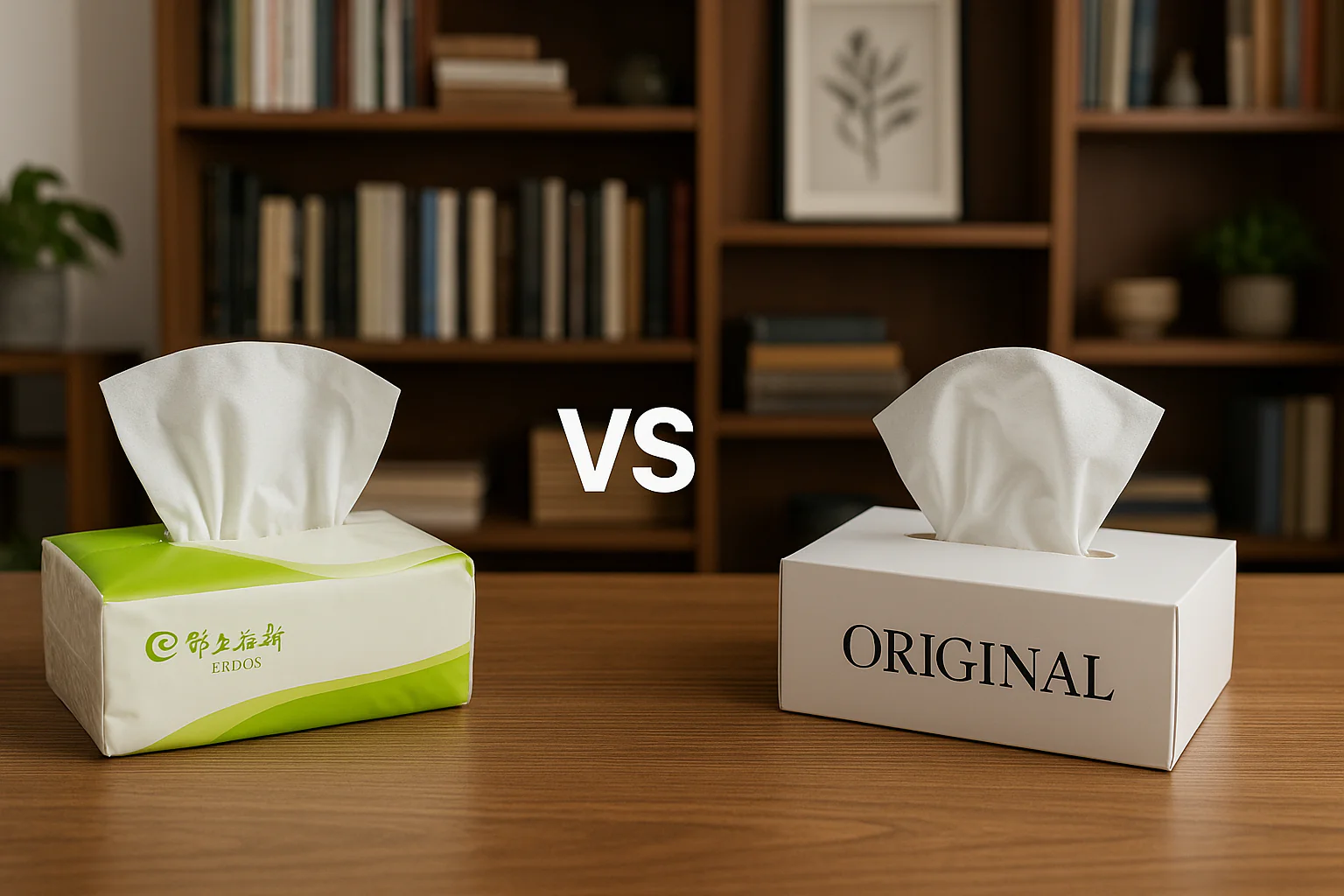 Bookroom with boxed tissues on table