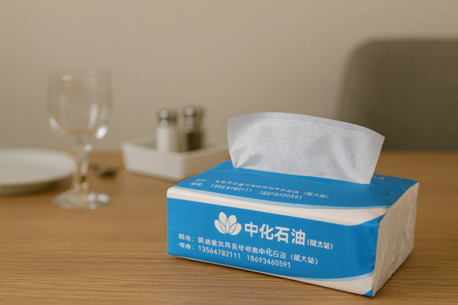 Soft pack facial tissues for hotels and restaurants