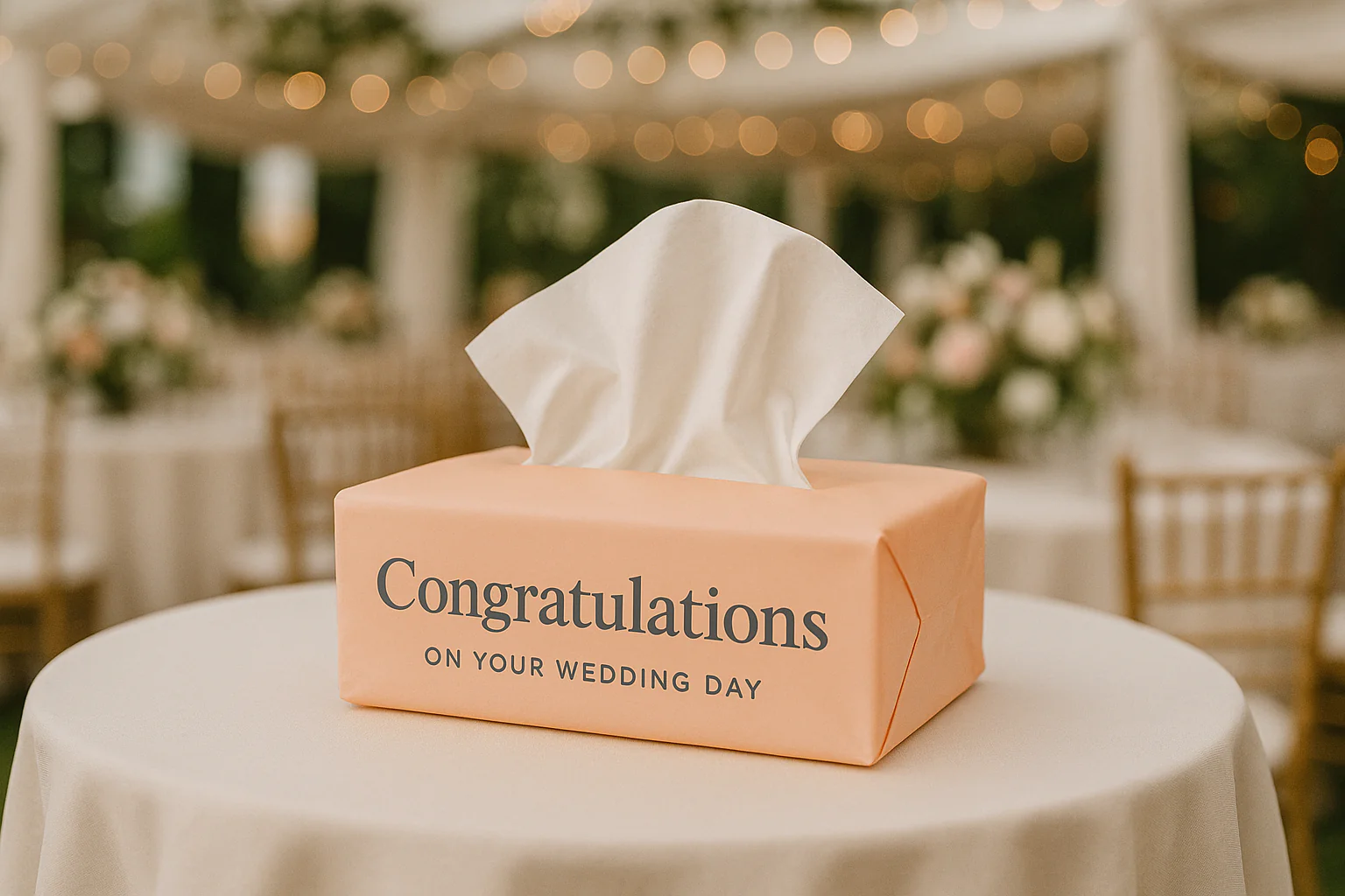 Wedding scene with celebratory tissue packs